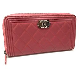 Portefeuille long zippé rond Chanel Boy Rose
