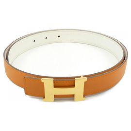 Cinturón reversible Hermès Mini Constance 24mm Blanco Naranja