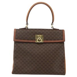 Céline Bolsa de mão vintage Macadam em lona e couro Celine Marrom