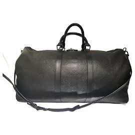 Louis Vuitton Keepall Bandoulière 50 in pelle nera Monogram Shadow Nero