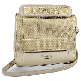 Lancel Ninon Bolsa de aba em couro e palha bege Bege