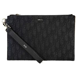 Pochette Dior A5 Jacquard cotone e pelle grigio scuro Grigio antracite