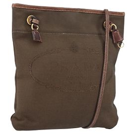 Prada Logo Flat Messenger Canvas Medium Brown