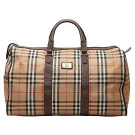 Bolsa Boston em lona e couro com padrão Nova Check Shadow da Burberry Marrom Bege
