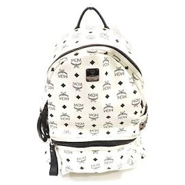 MCM Coated Canvas Leather Backpack White