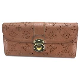 Louis Vuitton Mahina Clutch Amelia Bifold Long Wallet Brown Cognac