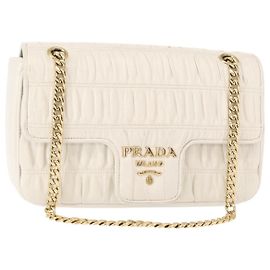 Bolsa de Ombro Prada Chain Flap Nappa Gaufre Pequena Branco
