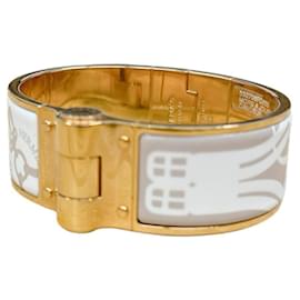 Pulseira Bangle Charnière Hermès Branco Bege Dourado
