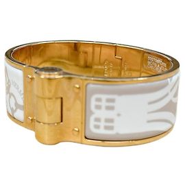 Hermès Hermes Charnière Bangle Bracelet White Beige Golden