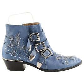 Chloé Botas de cuero azul con hebillas Azul
