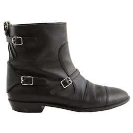 Giuseppe Zanotti Botas de couro pretas com fivelas Preto