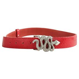 Claris Virot Red exotic leather belt Red