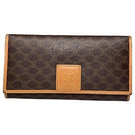 Céline Vintage Celine Paris Triomphe Monogram Leather Wallet Brown Brown