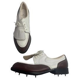 Chaussures de golf en cuir vintage Balenciaga / Budapester noir blanc 24cm Blanc