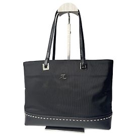 Vintage Courreges Leather Polyester Handbag Black Black