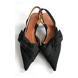 Ganni Black Bow Front Kitten Heels Mules Black