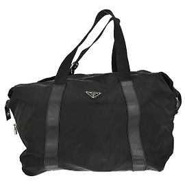 Borsa da weekend Prada Duffle Tessuto con pelle Saffiano Grande Nero