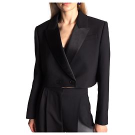 Polo Ralph Lauren Satin Lapel Cropped Tuxedo Jacket Black