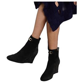 Salvatore Ferragamo Gancini Trim Ankle Boots Black