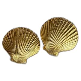 YVES SAINT LAURENT · Boucles d'oreilles vintage en coquillage à clip · Années 1980 Doré