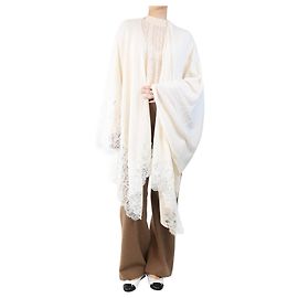 Ermanno Scervino Xale de cashmere com acabamento em renda creme Cru