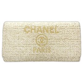 Chanel Deauville Round Canvas Long Wallet Eggshell