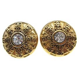 Orecchini rotondi CC in metallo e cristallo Chanel D'oro