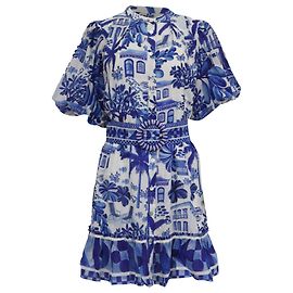 Vestido Mini com Mangas Bufantes Sweet Rio em Algodão Azul da Farm Rio Azul