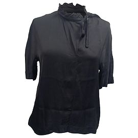 Sandro Collo Ruffle Blu in Viscosa Nera Nero