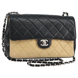 Chanel Vintage Square CC Flap Bag Quilted Lambskin Medium Beige
