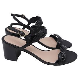 Stuart Weitzman Twistie Block Sandals in Black Leather Black