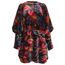 Robe Mini à Manches Bouffantes Imprimée Farm Rio en Velours Multicolore Multicolore