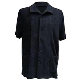 Autre Marque-Mr. P. Button-Down Fleece Shirt in Black Cotton-Black