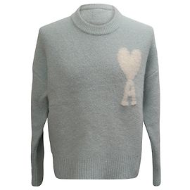 Oversized Logo Strickpullover aus hellblauer Wolle von Ami Blau Hellblau