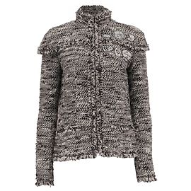 Blazer in tweed nero e bianco con toppe di Chanel Nero