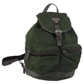 Prada Rucksack mit doppelter Fronttasche Tessuto Medium Khaki