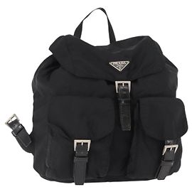 Prada Rucksack mit doppelter Fronttasche Tessuto Medium Schwarz