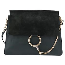 Chloé Chloe Faye Shoulder Bag Leather and Suede Medium Khaki
