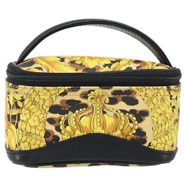 Versace Vanity Hand Bag Canvas and Leather Golden