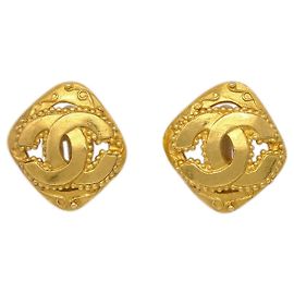 Brincos de metal CC Rhombus da Chanel Dourado