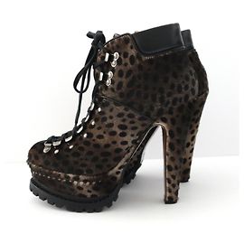 Botas de tornozelo de plataforma em pele de bezerro leopardo Alaïa Marrom Cinza