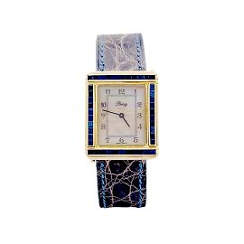 Montre Poiray, "Ma Première", or jaune, nacre, saphir, cuir.  Autre