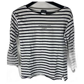Camicia Chanel a Righe in Cotone Bianco e Blu Navy Bianco Blu navy