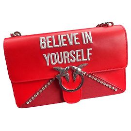 Bolsa Pinko Love em couro de vitela vermelho e camurça Vermelho