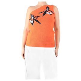 Prada Oranges Stricktop mit Blumenmotiv an einer Schulter - Größe UK 8 Orange