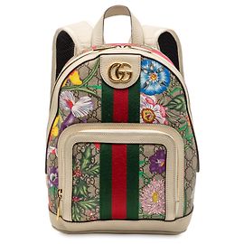 Gucci Brauner kleiner GG Supreme Flora Ophidia Rucksack Braun Beige