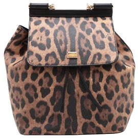 Sac à dos Dauphine Miss Sicily en cuir imprimé léopard marron de Dolce & Gabbana Marron