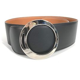 Hermès HERMES Wide Black Leather Belt Black