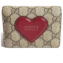 Gucci GG Supreme Heart Logo Compact Wallet Red Beige