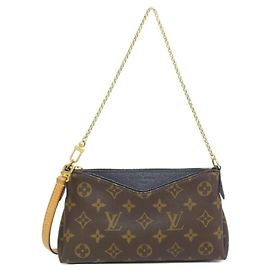 Louis Vuitton Monogram Pallas Clutch Shoulder Bag Brown